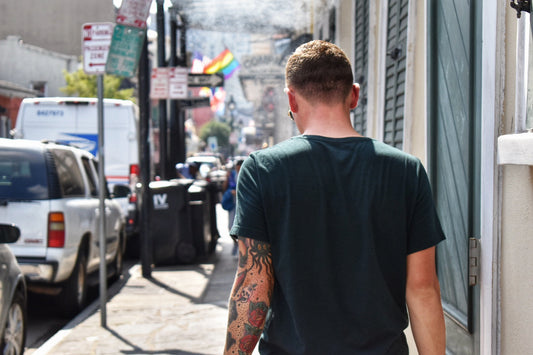 tattoo healing stages man walking down the street